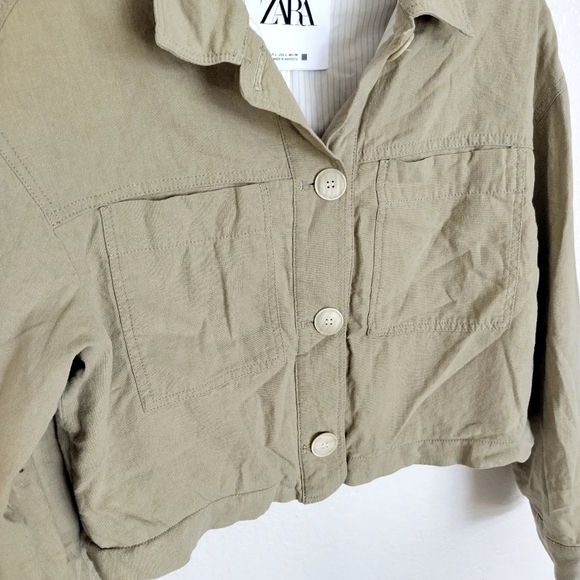 Zara Crop Boxy Lightweight Utility Jacket Sz L - Picture 3 of 8